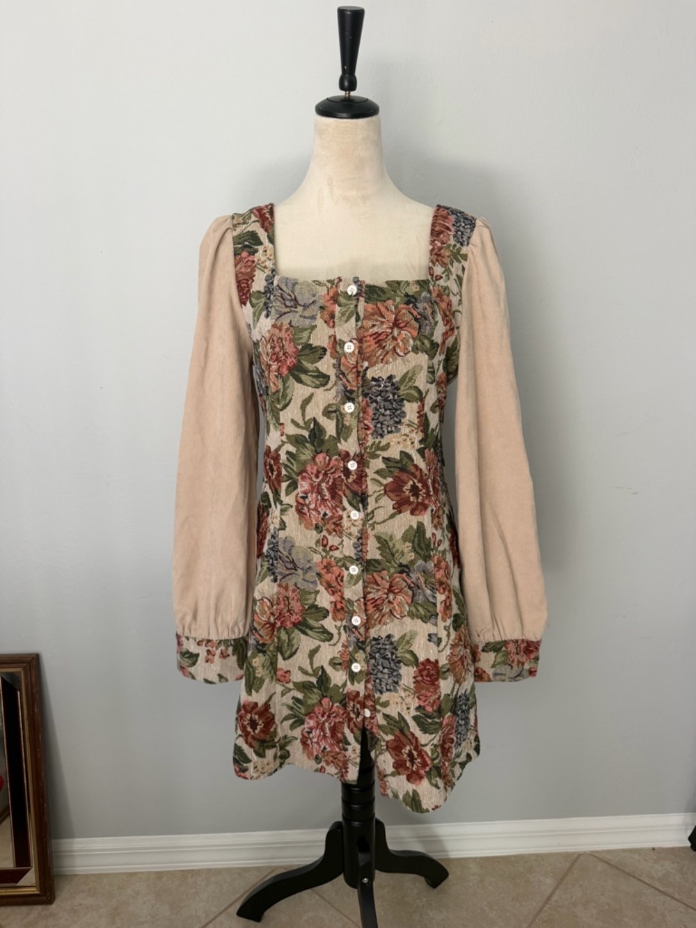 Cider Retro Floral Corduroy Patchy Mini Dress Size XL NEW WITH TAGS
